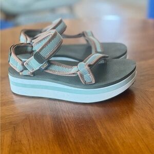 Teva Mesh Strap Platform Sandals in Blue and Brown